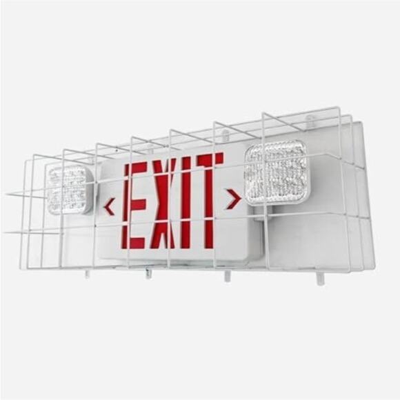 Exit Sign Combo with Steel Cage, Square LED Light, Wall Mounted Emergency Exit - Picture 1 of 5